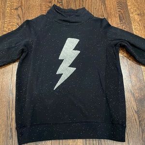 Mossimo black with specks shawl collar and lightening bolt sweatshirt size L